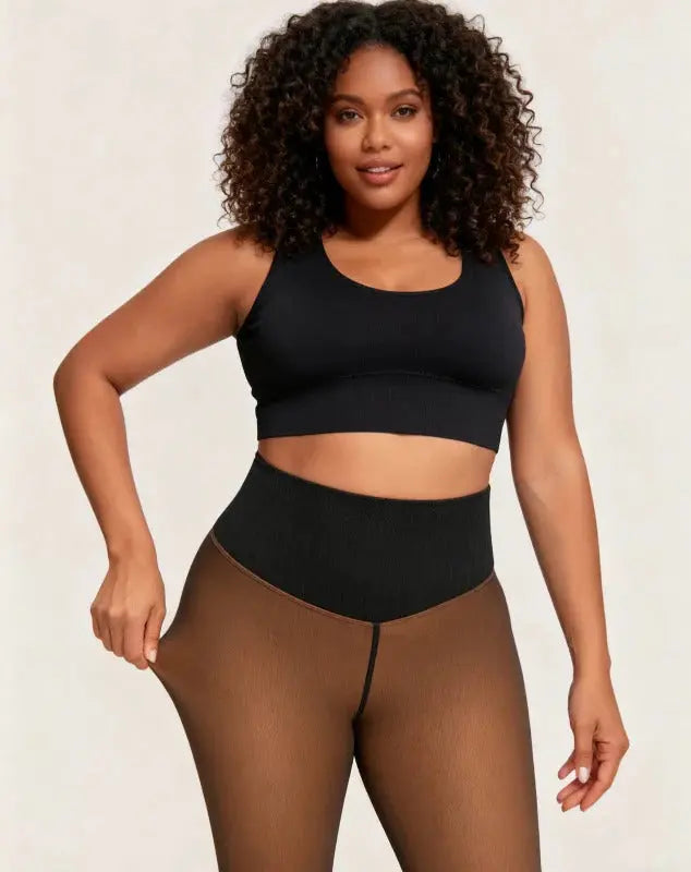 Un collant polaire pour femme à effet transparent de couleur noir