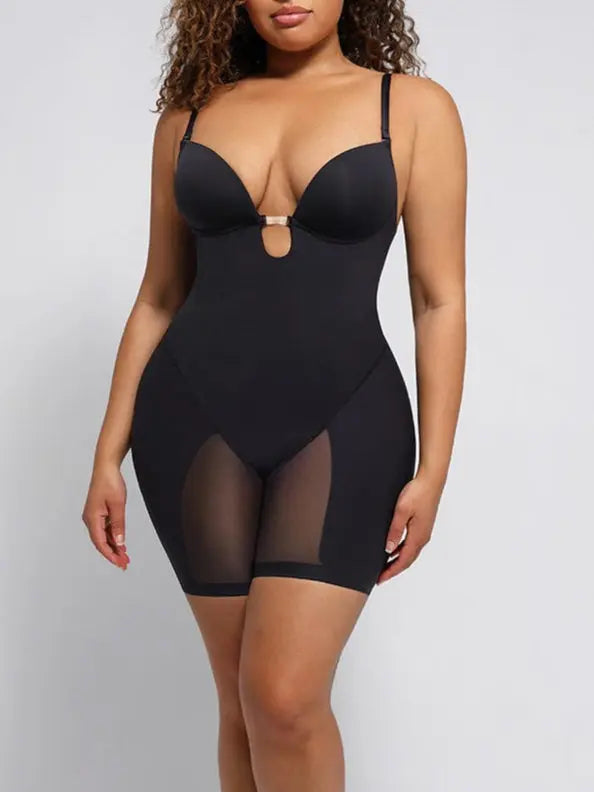 Wholesale Plunge Low-Back Mid-Thigh Shapewear With Removable Hip Pads