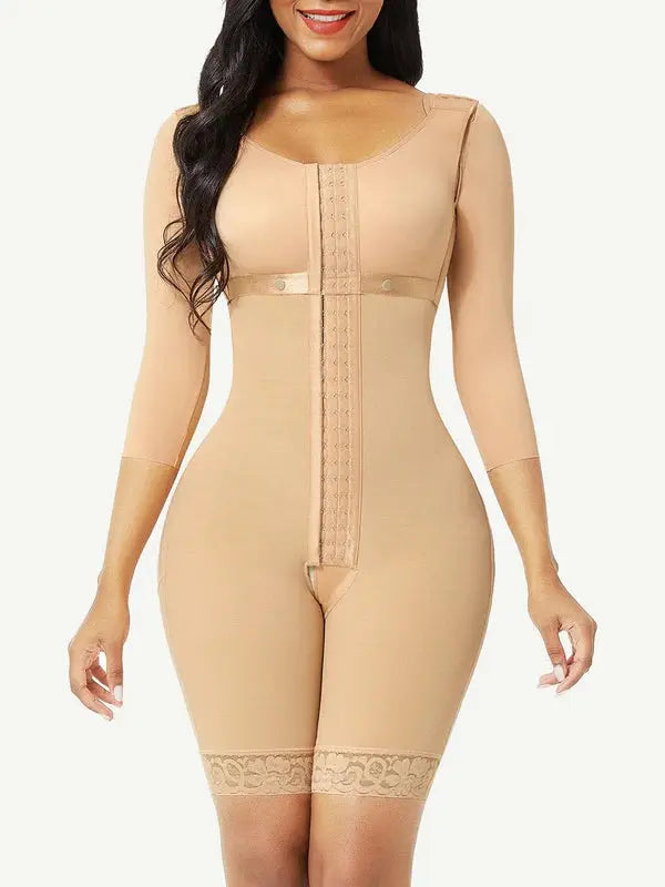 Corsella®– Body Gainant Post-Opératoire a Manches, Effet Sablier avec Dentelle Élastique BESHAP