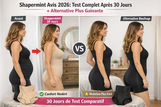 Femme portant une gaine Shapermint et un short gainant Beshap, comparaison silhouette