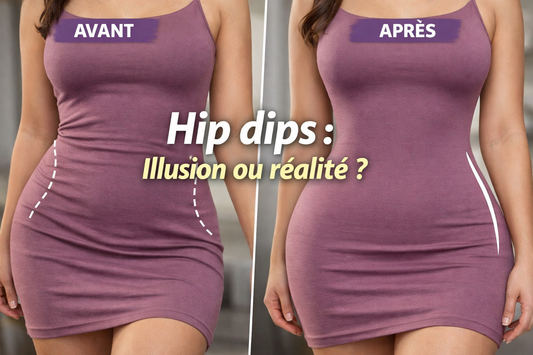 hip dips avant après robe moulante effet lissant silhouette femme gainant hanches invisible