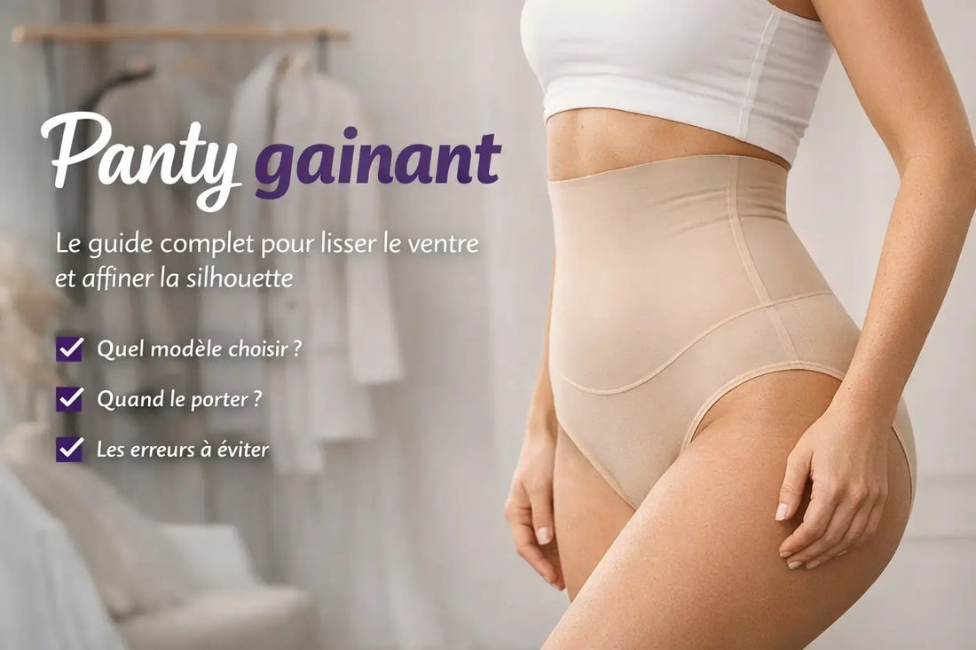 Panty gainant ventre plat qui lisse la silhouette et affine la taille sous une robe ajustée