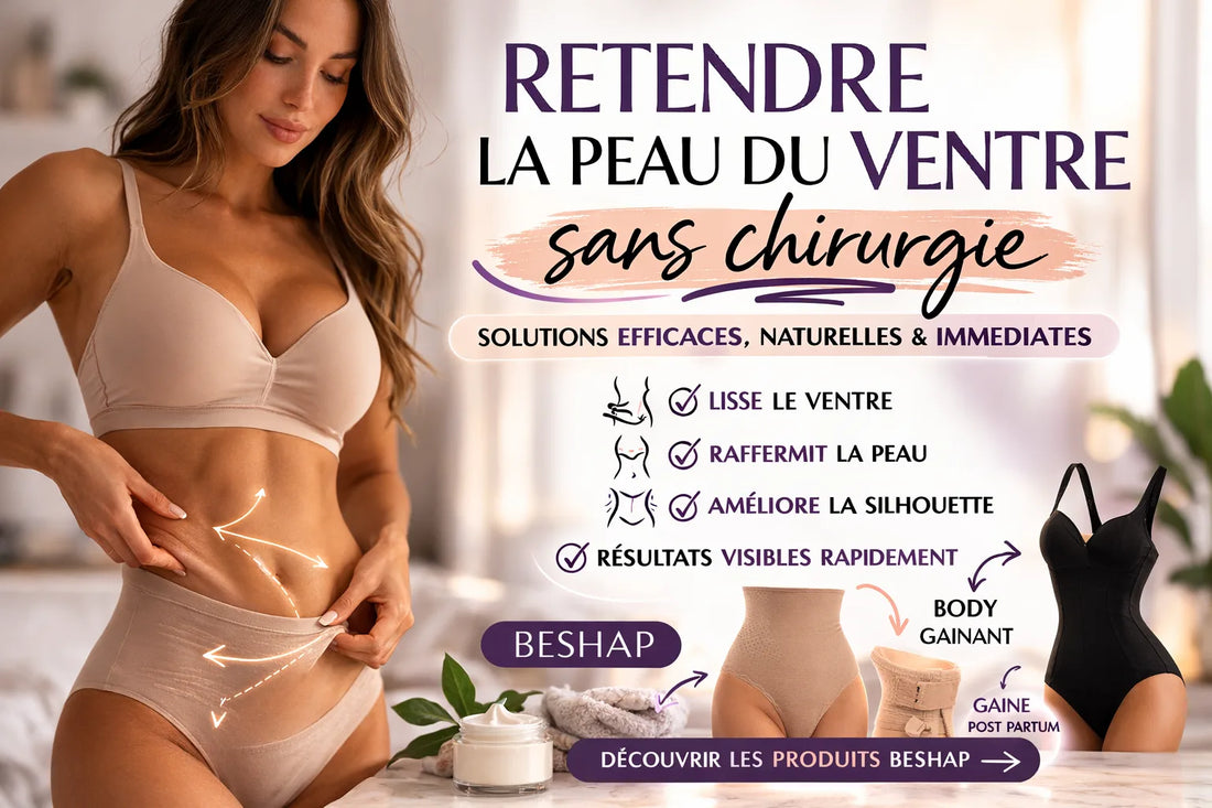 Femme portant une gaine ventre plat BESHAP pour lisser le ventre et améliorer la silhouette sans chirurgie