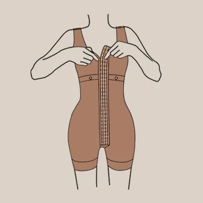 Schéma d’un corps fermant son body gainant à forte compression.