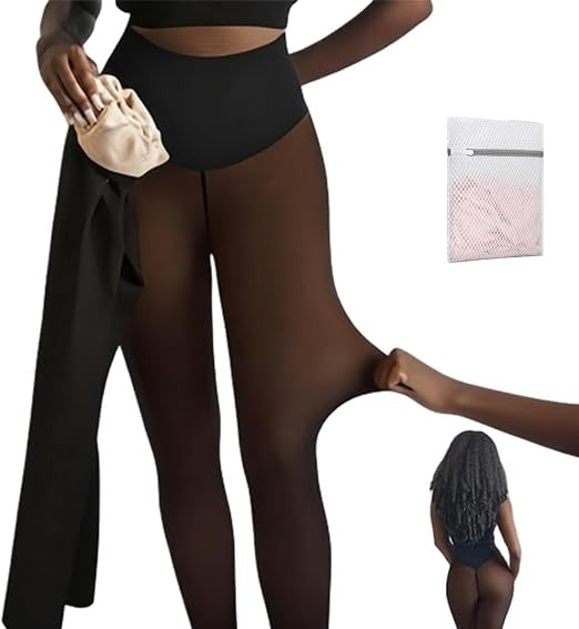 un collant polaire effet transparent de couleur marron