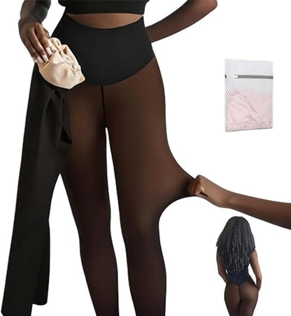 un collant polaire effet transparent de couleur marron