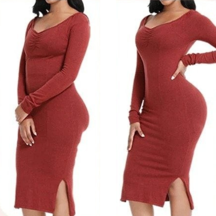 une robe moulante sans body gainant vs une robe moulante avec un body gainant