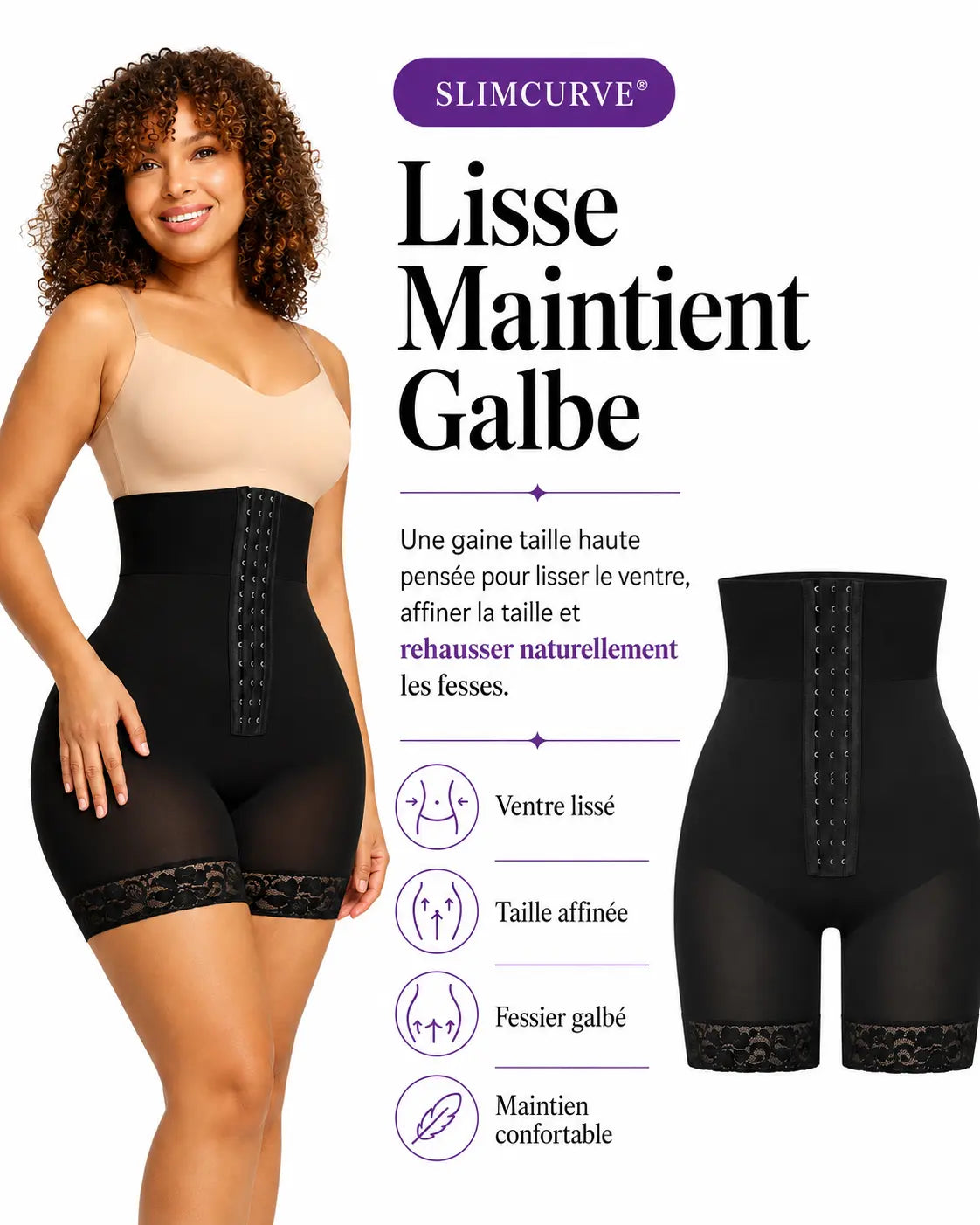 SlimCurve – gaine ventre plat taille haute et remonte fessier Beshap
