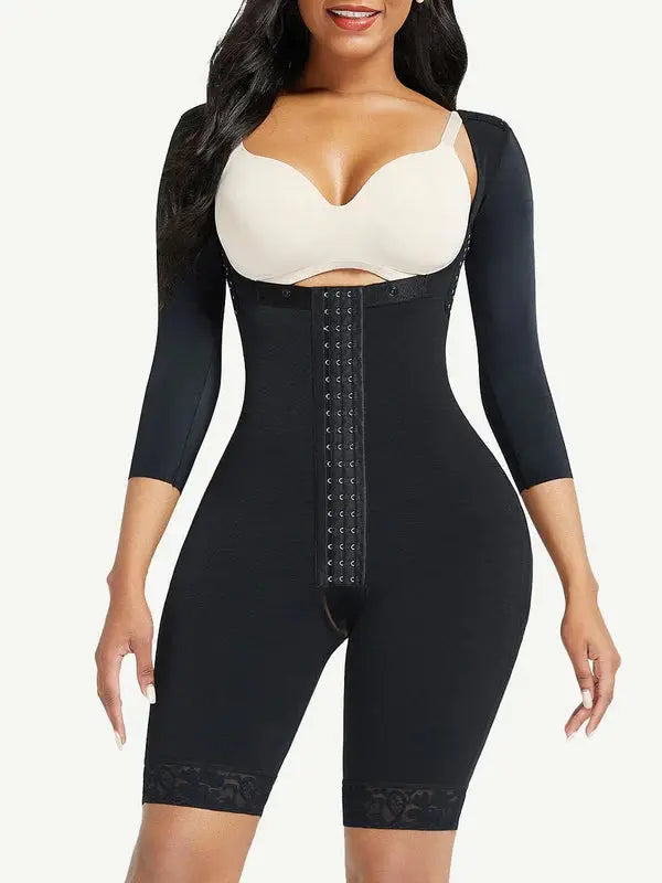 Corsella®– Body Gainant Post-Opératoire a Manches, Effet Sablier avec Dentelle Élastique BESHAP