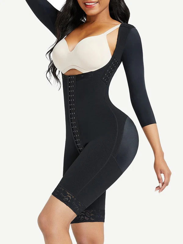 Corsella®– Body Gainant Post-Opératoire a Manches, Effet Sablier avec Dentelle Élastique